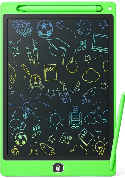 10 Inç Renkli LCD Yazı Tableti - Yeşil - Çocuklar Için Eğitici Çizim Tableti, Kalemli Silinebilir Ekran, Kağıt Tasarruflu Taşınabilir Not Defteri (3+ Yaş)