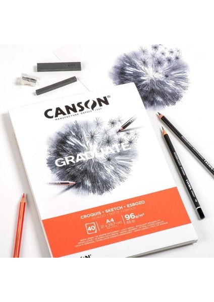 Graduate Grain 96GSM A5 Eskiz Kağıt, Yapıştırılmış Taraf, 40 Beyaz Levha, Profesyonel Sanatçılar ve Öğrenciler Için Ideal modelleri