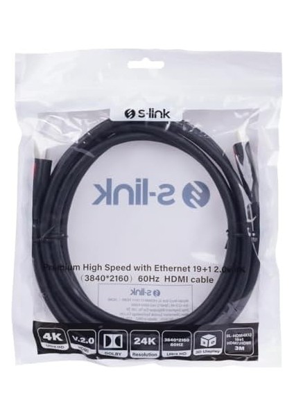 SL-HDM4K13 19+1 HDMI To HDMI 3m V2.0 4K (3840 * 2160) 60Hz Kablo fiyatları