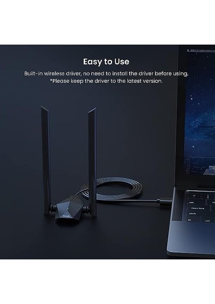 U18A Wi-Fi 6 Adaptör USB 3.0, AX1800 Çift Bantlı Adaptör, 1201MBPS 5ghz, 574MBPS 2.4ghz, Tak ve Çalıştır, Mu-Mımo Teknolojisi, Wpa3, Windows 10 Desteği, Siyah modelleri
