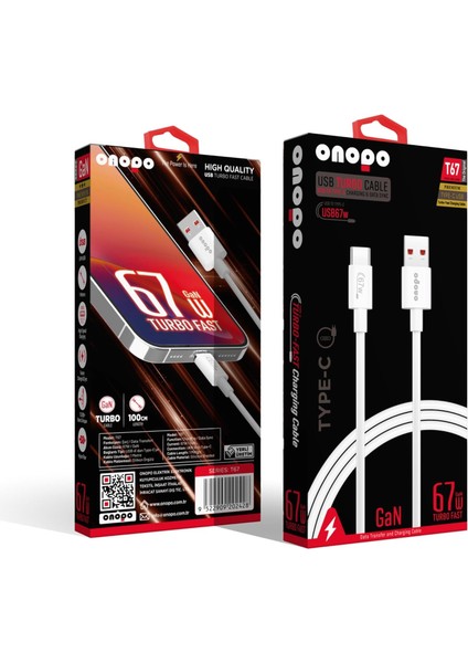 T67 Usb-A To Type-C 67W Turbo Şarj ve Data Kablosu – Hızlı Şarj, Veri Aktarımı, Dayanıklı Silikon Örgülü Tasarım, 1 Metre