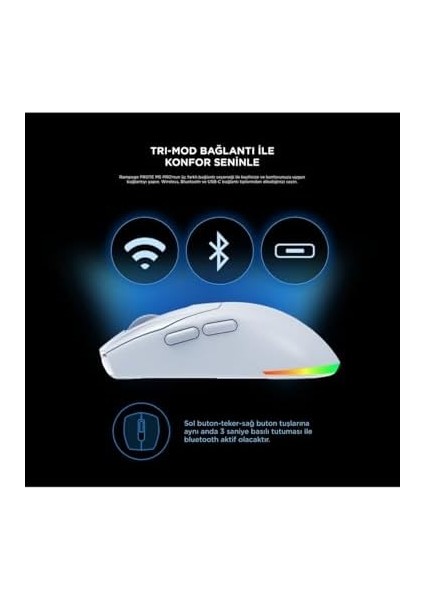 Prote M5 Pro Kablosuz Beyaz Rgb Ledli Şarjlı 26000 Dpı 3395 Sensor Gaming Oyuncu Mouse fiyatları