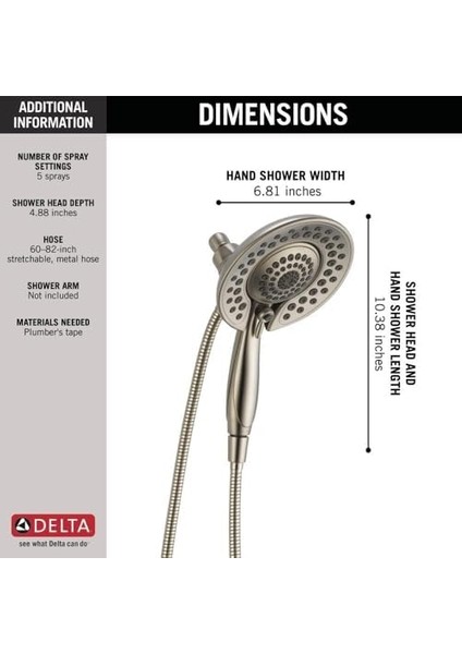 Faucet 58569-SS25-PK IN2ITION Hssh 2,5 Gpm 5 Ayar Kombo, Su Akışı, Paslanmaz modelleri