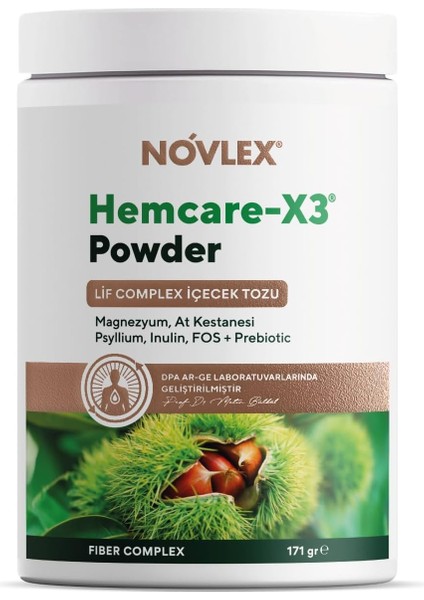 Novlex Hemcare-X3, Magnezyum, Lif Kompleksi ve At Kestanesi Toz (Powder) Içecek 171GR
