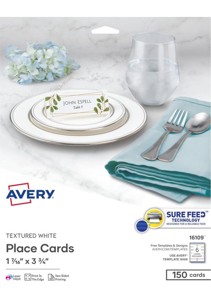 Beslemeli Yazdırılabilir Boş Yer Kartları, 3,6 cm x 9,5 Cm, Dokulu Beyaz, 150 Özelleştirilebilir Çadır Kartı (16109)