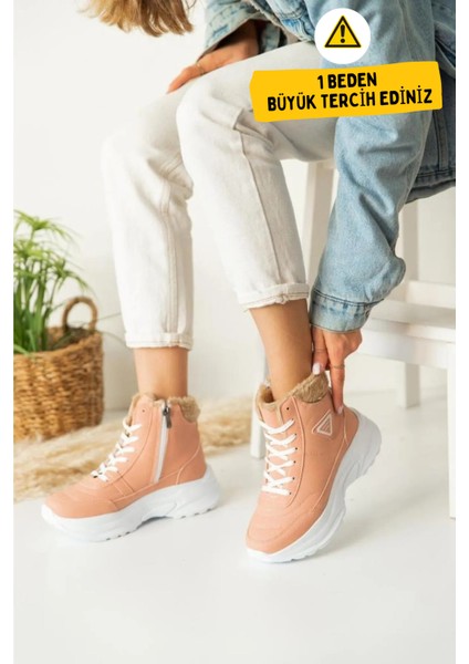 Abra Süper Hafif Ortopedik Yün Astarlı Kadın Spor Bot - Pudra