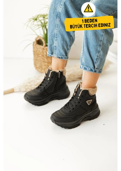 Abra Süper Hafif Ortopedik Yün Astarlı Kadın Spor Bot - Siyah Bej