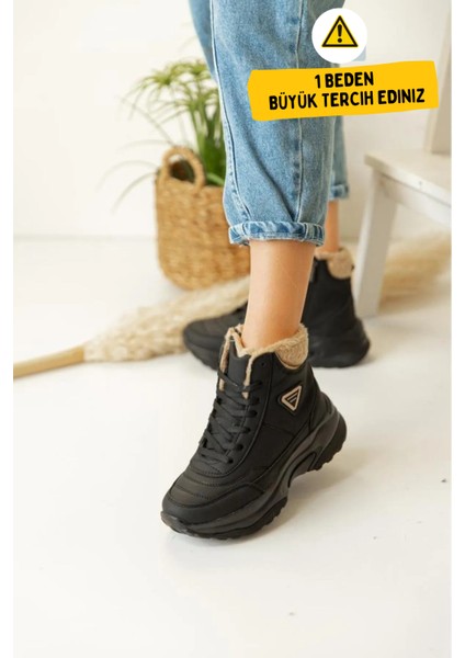 Abra Süper Hafif Ortopedik Yün Astarlı Kadın Spor Bot - Siyah Bej