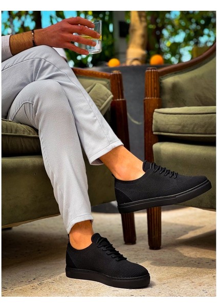 ZRN-101 Siyah Premium Triko Bağcıklı Günlük Erkek Ayakkabı