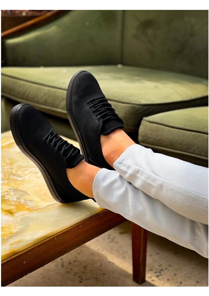 ZRN-101 Siyah Premium Triko Bağcıklı Günlük Erkek Ayakkabı