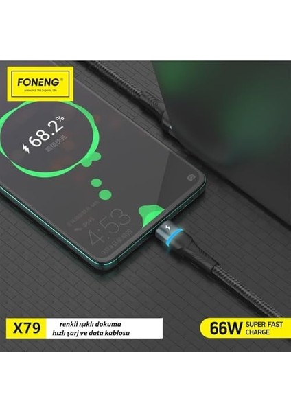X79 66W USB To Type-C LED Işıklı Şarj ve Data Kablosu Ip Örgülü fiyatları