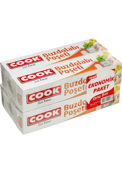 Cook Buzdolabı Poşeti 3+1 Ekonomik Paket, Orta Boy 24 x 38 cm (1 x 4 Adet) fiyatları
