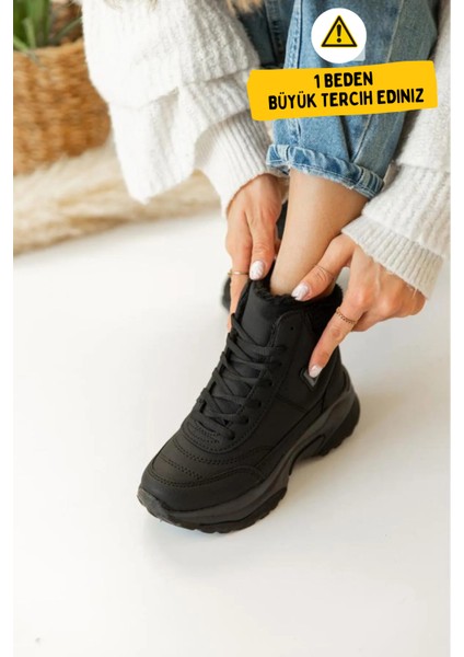 Abra Süper Hafif Ortopedik Yün Astarlı Kadın Spor Bot - Siyah