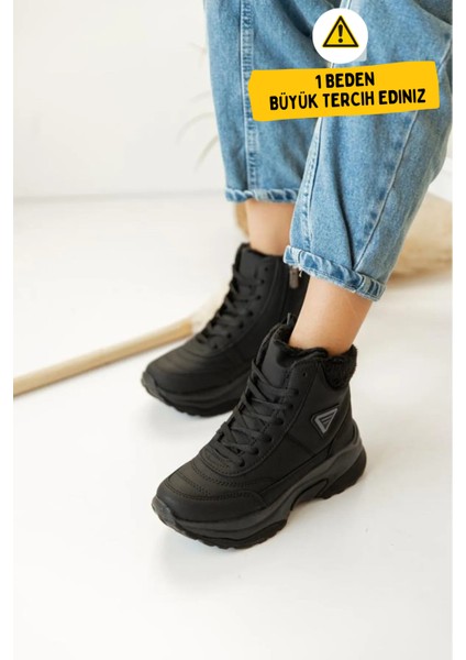 Abra Süper Hafif Ortopedik Yün Astarlı Kadın Spor Bot - Siyah