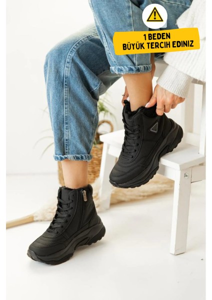 Abra Süper Hafif Ortopedik Yün Astarlı Kadın Spor Bot - Siyah