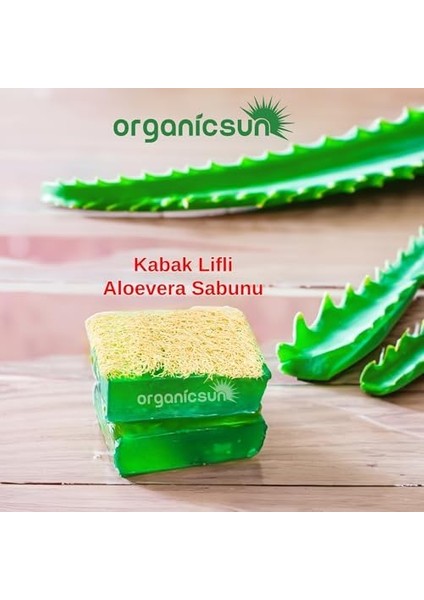 Organicsun Doğal Kabak Lifli Aloe Vera Sabunu 120 gr x 2 Adet Tüm Cilt Tipleri Için B ve E Vitaminli