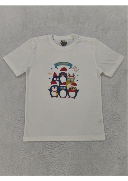 Yılbaşı Temalı Sevimli Hayvan Baskılı Pamuklu Unisex Çocuk Kısa Kollu Eşofman Takımı modelleri