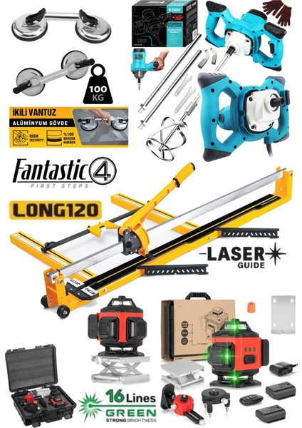 Fantastic 4'lü Set 120CM Seramik Fayans Kesme Mak + 2'li Vantuz + Boya Karıştırıcı + 16 Satır Lazer