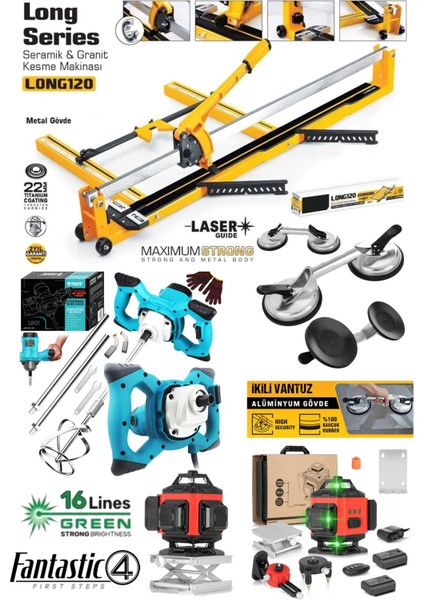 Fantastic 4'lü Set 120CM Seramik Fayans Kesme Mak + 2'li Vantuz + Boya Karıştırıcı + 16 Satır Lazer fiyatları
