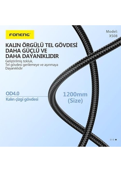 XS08 60W LED Işıklı Type-C To Type-C Şarj ve Data Kablosu Ip Örgülü 1,2m fiyatları