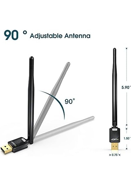 Pc Için USB Wifi Adaptörü, Masaüstü Dongle Gain 6dbi Anten Desteği, Masaüstü Dizüstü Bilgisayar Desteği, Windows 10/8/7/xp/, Mac 10.6-10.11 ile Uyumlu modelleri