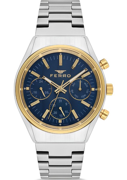 Ferro Gümüş Renk Çelik Kordon Erkek Kol Saati Fonksiyonlar Aktif 3 Atm Su Geçirmez TH-FM43011A-D3