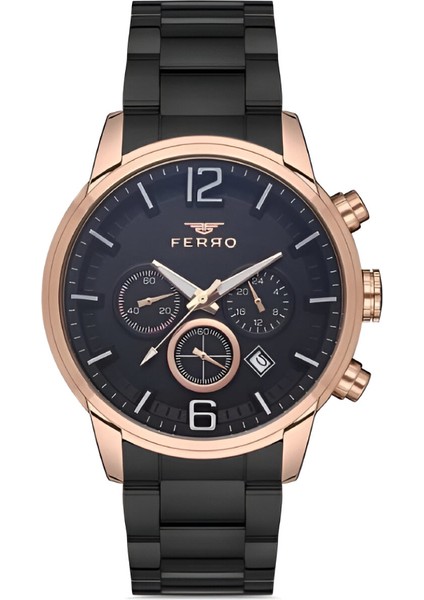 Ferro Siyah Çelik Kordon Erkek Kol Saati Tüm Fonksiyonlar Aktif 3 Atm Su Geçirmez TH-FM31916A-R