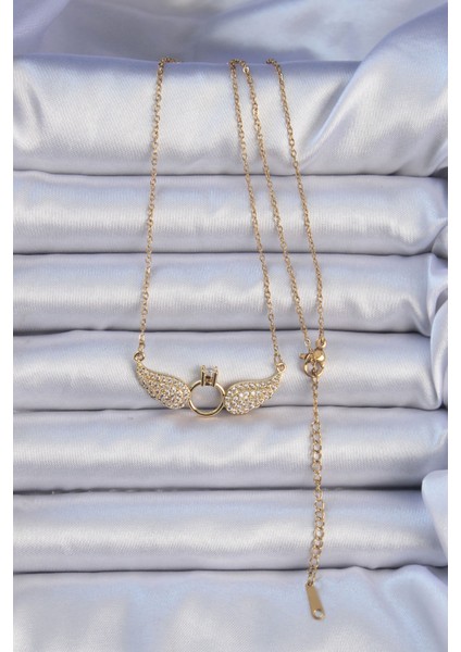 316L Çelik Zincir Altın Renk Kanatlı Tektaş Kolye - TJ-BKO9077 modelleri