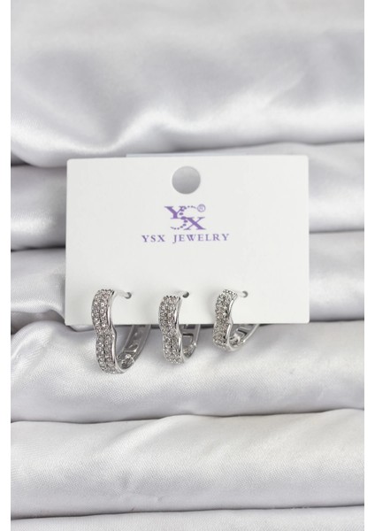 Bfs Gümüş Renk Pirinç Zirkon Taşlı Kalpli Kadın Küpe