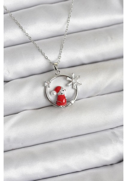 Bfs 316L Çelik Zincir Gümüş Zirkon Taşlı Yılbaşı Tema Kadın Kolye