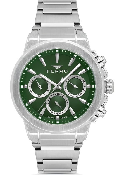 Ferro Gümüş Renk Çelik Kordon Erkek Kol Saati Fonksiyonlar Aktif 3 Atm Su Geçirmez TH-FM40123A-A6