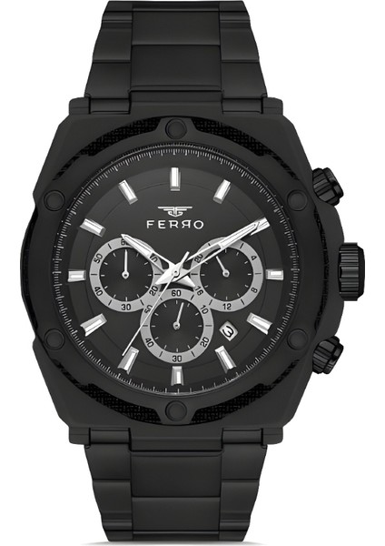 Ferro Siyah Çelik Kordon Erkek Kol Saati Fonksiyonlar Aktif 3 Atm Su Geçirmez FM31397A-G