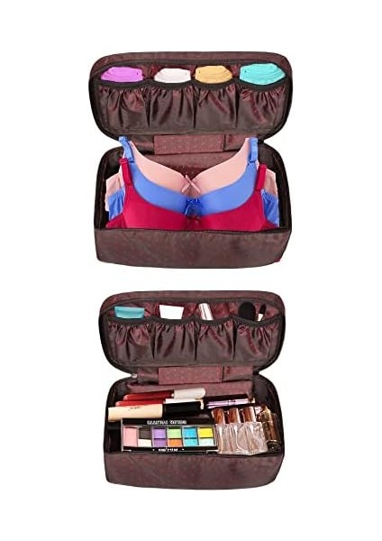 Minufco Kadın Makyaj Fırçası Sütyen Saklama ve Iç Çamaşırı Düzenleyici Bordo Makyaj Çantası