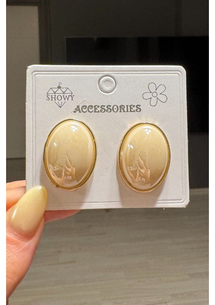 Kadın Gold Leopar Oval Vintage Küpe