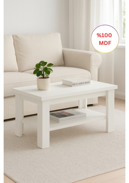 Tamamen Mdf Dikdörtgen Raflı Orta Sehpa 50X100 cm