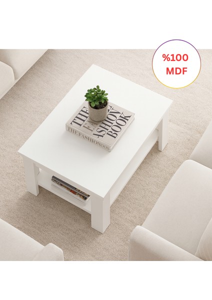 Tamamen Mdf Dikdörtgen Raflı Orta Sehpa 50X100 cm fırsatları