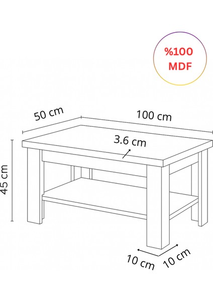 Tamamen Mdf Dikdörtgen Raflı Orta Sehpa 50X100 cm indirimleri
