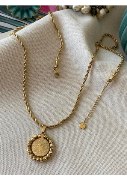 Altın Kaplama 316L Çeyrekli Dorika Modeli Burgu Zincirli Çelik Kolye modelleri