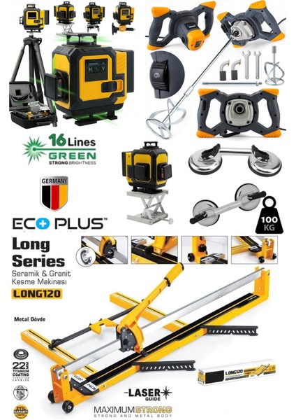 Ecoplus4 Seramik Usta Seti: 120MM Seramik Kesme - 2'li Vantuz - Boya Karıştırıcı - 16 Çizgi Lazer fiyatları