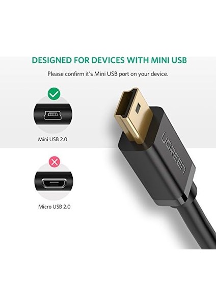 Ugreen 2.0 A Usb-A & Mini-Usb, Şarj ve Data Kablosu, 1.5 Metre, Siyah fiyatları