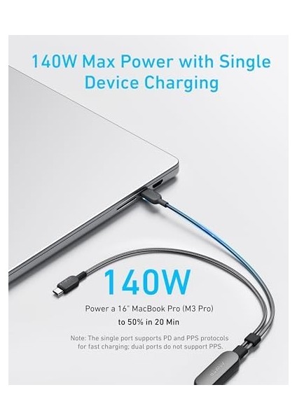 2-In-1 Usb-C To Usb-C 140 W Kablo A8895, Siyah fiyatları