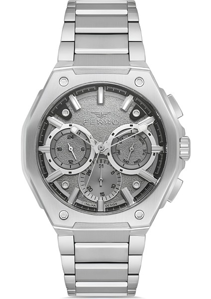 Ferro Gümüş Renk Çelik Kordon Erkek Kol Saati Fonksiyonlar Aktif 3 Atm Su Geçirmez TH-FM43023AWT-A4