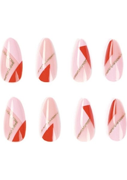 Pembe Kırmızı Simli Badem Takma Tırnak Seti (24 Adet) fırsatları