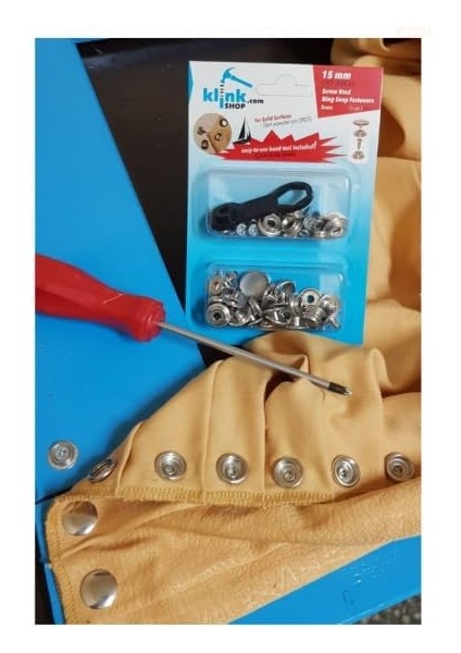 15 mm Kendin Yap Kiti, Sert Zemin Için Çekiçle Uygulama Aparatları ve Gümüş Renk 15 Adet Vidalanan Çıtçıt Düğme Takım-Paslanmaz Pirinç