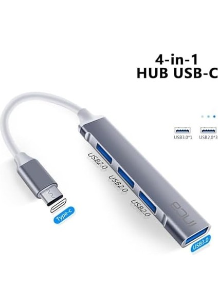 Inca IUSB-04TXT Usb-C Hub, 4 Bağlantı Noktalı, 1x USB 3.0 + 3x USB 2.0, Ince Alüminyum Kasa fiyatları