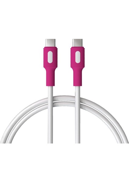 Type C-C Power Delivery Hızlı Şarj Kablosu, Beyaz Kablo, Beyaz/fuşya Uçlar (150 Cm)