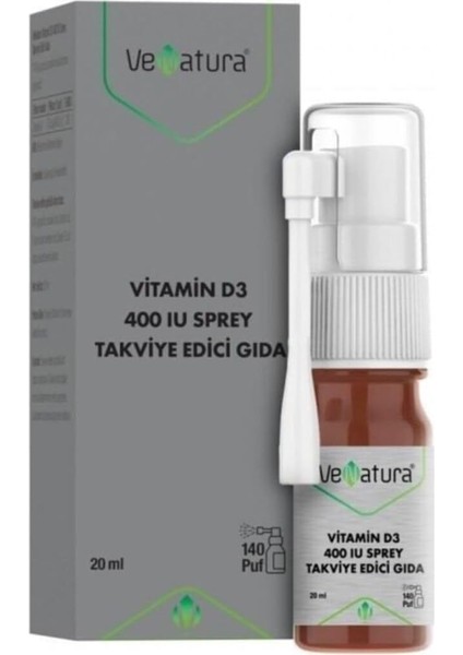 Venatura Vitamin D3 400 Iu 20 ml Sprey Aromasız Renkli