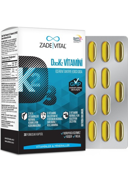 Zade Vital D3+K2 Vitamini Içeren Takviye Edici Gıda 30 Kapsül (1 x 30 Adet)