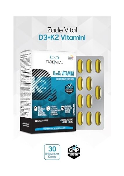 Zade Vital D3+K2 Vitamini Içeren Takviye Edici Gıda 30 Kapsül (1 x 30 Adet) modelleri