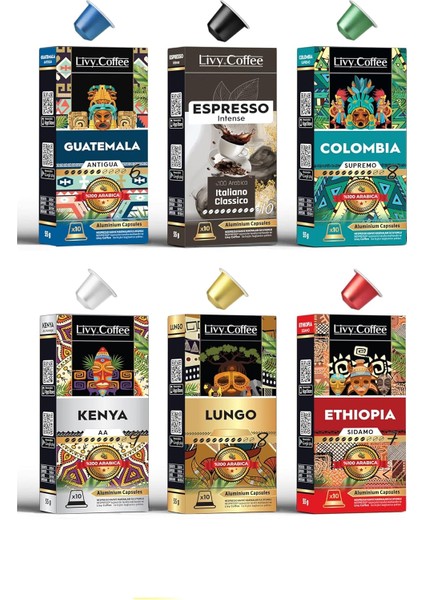 Livy Coffee® Alüminyum Nespresso Uyumlu Kapsül Kahve 6'lı 60 Kapsül,